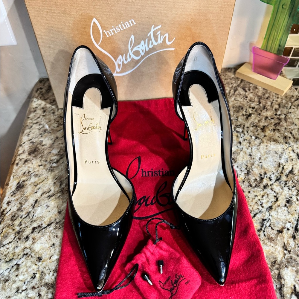Christian Louboutin Black Patent Leather Pointed Stiletto Pumps - Picture 4 of 8